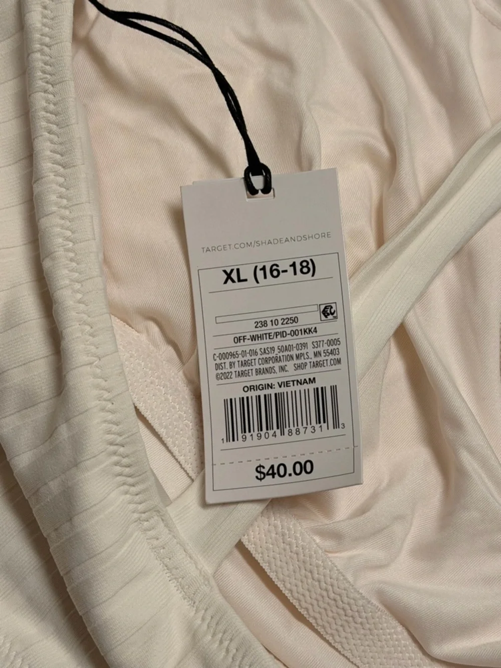 Shade & Shore Off White Ribbed One-Piece Swimsuit with Tie Straps Size XL NWT